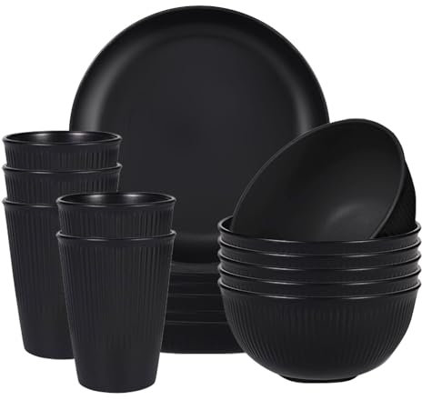 Sagiterra Camping Plates, unzerbrechliche Teller und Schüsseln für 6, 18Pcs Picknick Set aus Kunststoff für Party, Zuhause, Picknick, leichtes, mikrowellen- und spülmaschinenfestes Camping Besteck