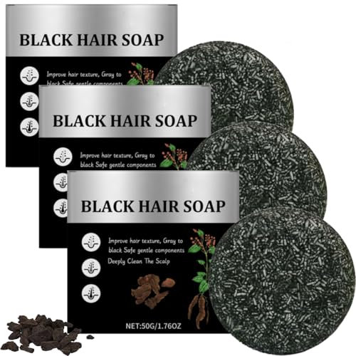 Black Hair Soap - Black Hair Shampoo Bar Natural Bamboo Charcoal Shampoo Soap, Grey Reducing Shampoo Men, Anti Grey Soap White Hair Reverse Bar, Deeply Clean Scalp (5PC)