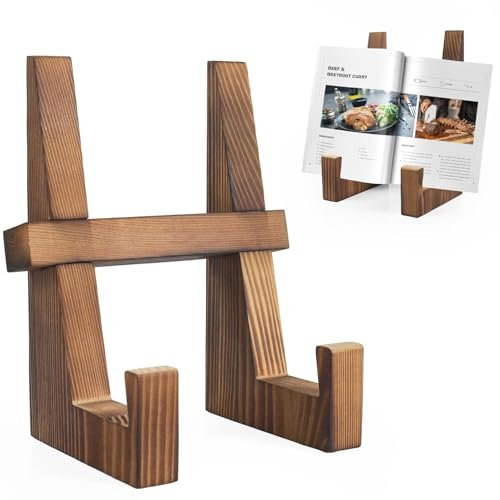 Kochbuchhalter, Buchaufsteller aus Holz Tellerhalter Ständer Buchständer Holz Schallplatten Halter Leseständer für Tellerhalter, Notenblättern, Zeitschriften (Hoch 22cm*Länge 14.7cm)