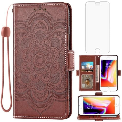 Asuwish Phone Case for iPhone 7/8/SE 2020/2022 Wallet Cover with Screen Protector and Flip Card Holder Cell iPhone7 iPhone8 7s 8s i SE2020 SE2022 2/2nd/3/3rd Generation SE2 SE3 7SE 8SE Women Men Brown