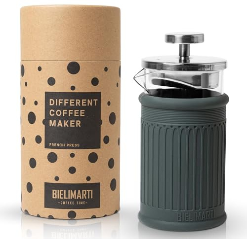 BIELIMARTI - Cafetera de prensa francesa - french press- tetera- emulsionador de leche - 350 ml - cafetera de embolo - prensa francesa pequeña - espumador de leche - cafetera de filtro (verde oscuro)