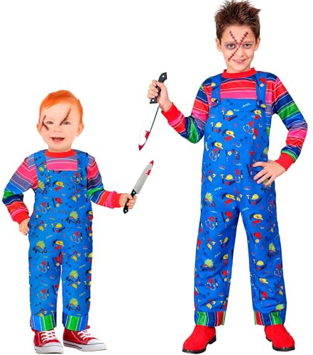 W WIDMANN MILANO Party Fashion - Kinderkostüm Horror Puppe, Latzhose und Pullover, Verkleidung Halloween, Karneval