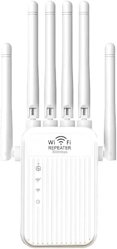 Potente repetidor WiFi 6, Amplificador Señal WiFi Largo Alcance, 2 Puertos LAN, Extensor WiFi, Repetidor/Router/Ap Modos, Cobertura de hasta 300 m², para hogar y Oficina