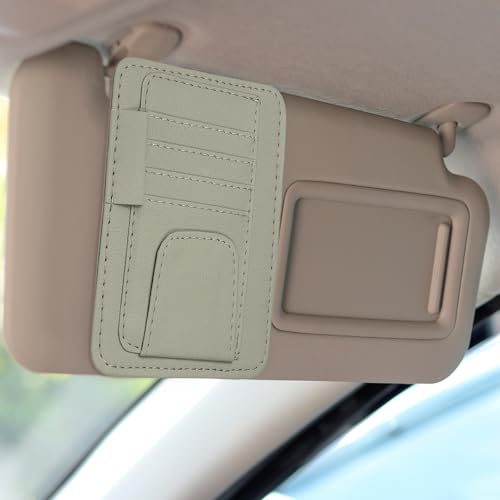 sourcing map Car Sun Visor Organizer 6.02 x 4.76 Leather Multi-Pocket Visor Card Sleeve Pocket Car Truck SUV Interior Storage Pouch for Driving License Credit Cards Bills Sunglasses, Gray