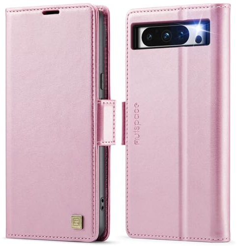 Teeirllim Hülle für Google Pixel 8 Pro Handyhülle, RFID-Blockierung, Premium PU Leder, Kartenfach Klappbar Tasche Flip Case, Klapphülle Schutzhülle für Google Pixel 8 Pro, Rosa