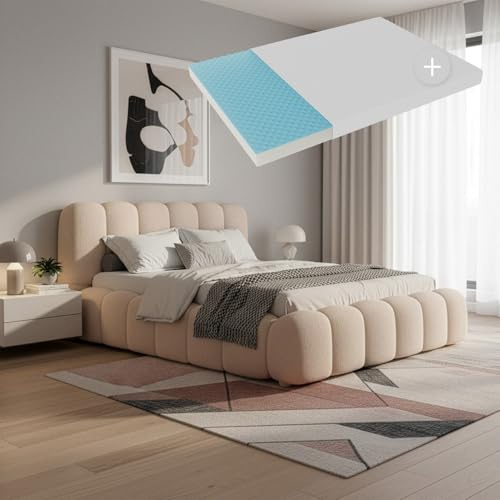 Juskys Polsterbett Catania - Modernes Bubble Design, gepolstertes Kopfteil, inkl. Matratze - 140 x 200 cm - Beige