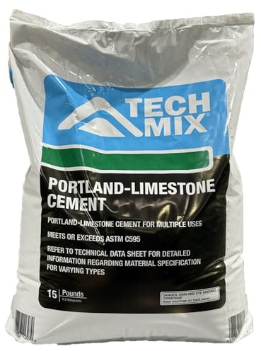 Tech Mix Portland-Limestone Cement - Gray Cement for Crafts, Projects, Repairs (15 Pound Bag)
