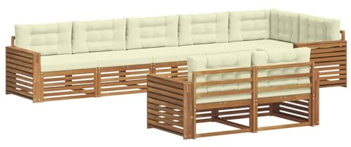 vidaXL Outdoor-Sofagarnitur mit Kissen 8 pcs Natur und Creme, Modulares Outdoor-Sofa-Set, Robustes Garten-Lounger, Acacia-Möbel für Terrasse, Moderne Sitzgelegenheit