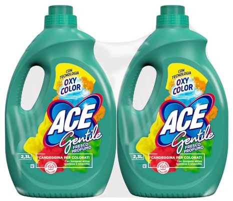 ACE Gentile Candeggina Delicata, Fresco Profumo, Igienizzante, 2x2,3 Litri | ACE Candeggina Delicata per Capi Colorati, con Ossigeno Attivo - Igienizza, Smacchia e Profuma - Protegge i Tessuti Colorati
