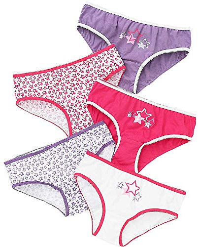 Just Essentials Girls Back To School 5 Pack Cotton Star Print Briefs UK Seller - Pink Star - 10/11 Years