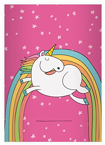 Kartenkaufrausch 4 Super süße Einhorn DIN A4 Schulhefte, Schreibhefte mit Regenbogen und Sternen in rosa Lineatur 20 (blanko Heft)