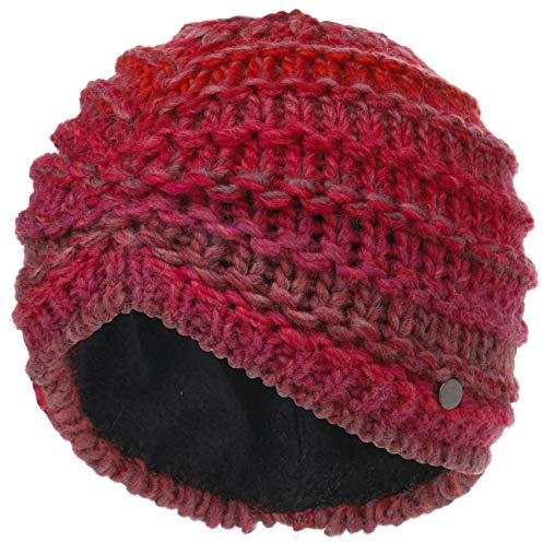 LIERYS Alesund Strickturban Damen Made in Germany Schurwolle Fleecefutter Baumwolle Herbst Winter rot One Size