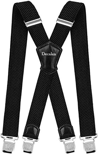 Decalen Hosenträger für Herren Breit 4 cm mit sehr Starken 4 Metall Clip Lang Einheitsgröße für Männer und Damen Einstellbar und Elastisch X Style (Szchwarz 2)