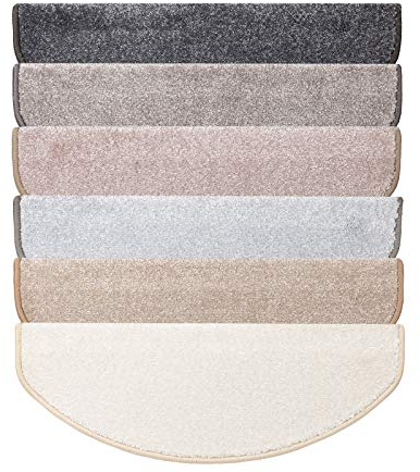 casa pura Stufenmatten innen 15 stück Treppenteppich selbstklebend und antirutsch mit kuschlig weichem Flor | Treppen Teppichstufen gekettelt halbrund Creme | 65 x 23,5 x 1,3 cm (Sundae)