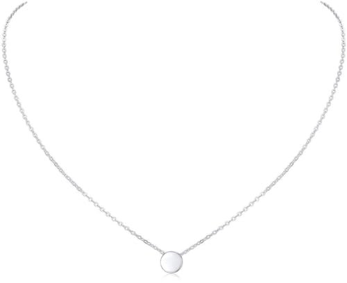 ChicSilver Silber Kette für Damen Mädchen, 925 Sterling Silber Halskette mit Kleiner Rundanhänger, Charm Minimalisitischer Schmuck für Valentinstag Geburtstag Hochzeit