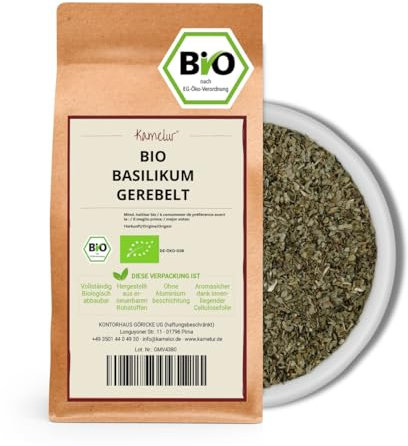 Kamelur 500g BIO Basilikum getrocknet und gerebelt, ohne Zusätze - das perfekte BIO Gewürz für die italienische Küche - in biologisch abbaubarer Verpackung