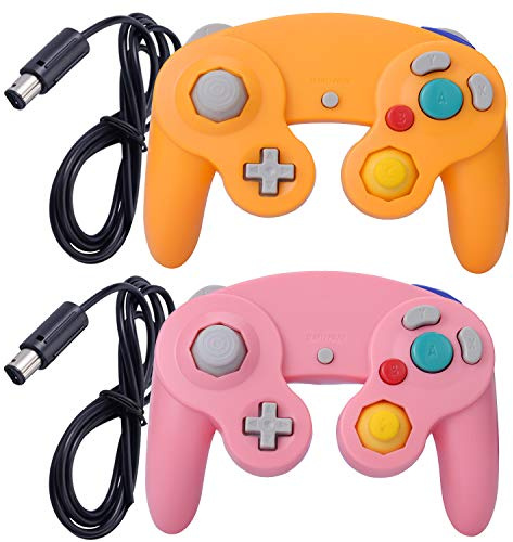 ONE250 Confezione da 2 controller classici per joypad con cavo, compatibile con Wii NGC Gamecube Game Cube (rosa e giallo)