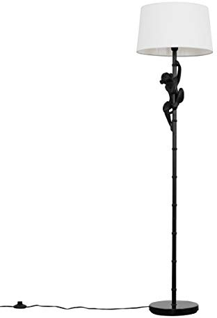 MiniSun | Modern Black Hanging Monkey Floor Lamp with a White Tapered Shade | Floor Lamps & Torchieres, Home Décor & Improvement Essential | Includes Bulb [3000K Warm White]