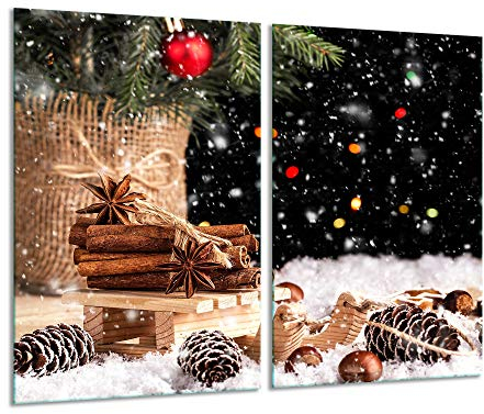 Herdabdeckplatte Ceran 2-teilig 2x30x52 Weihnachten Braun Abdeckung Glas Deko