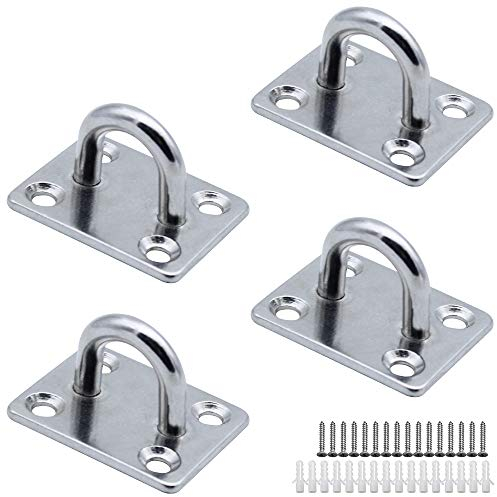 MZMing 4 Pezzi M5 Gancio per Piastra Oculare Gancio Robusto per Montaggio a Parete a Soffitto 304 Acciaio Inossidabile 4 Fori Piastra di Copertura per Barche Cinturino per Allenamento Yoga Swing Amaca