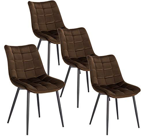 WOLTU Esszimmerstühle 4er Set Küchenstuhl Polsterstuhl Wohnzimmerstuhl Sessel mit Rückenlehne, Sitzfläche aus Samt, Metallbeine, Braun BH142br-4