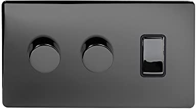 Soho Lighting Black Nickel 3 Gang Light Switch with 2 Dimmers (2 Way Switch & 2X Trailing Dimmer) Screwless