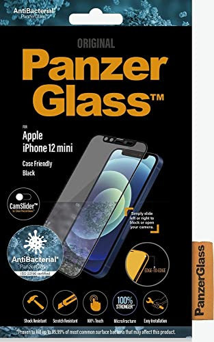 PanzerGlass antibakterielles Edge-to-Edge Schutzglas mit CamSlider passend für Apple iPhone 12 Mini