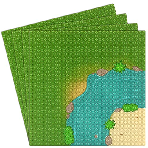 Feleph Classic Baseplate with Grassland Curved River Plates 10 x 10 Inches /32 x 32 Studs Base plate for Building Blocks Compatible with Major Brands