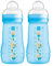 MAM Easy Active Trinkflasche im 2er-Set (270 ml), Baby Trinkflasche inklusive MAM Sauger Größe 1 aus SkinSoft Silikon, Milchflasche mit ergonomischer Form, 0+ Monate, Hase