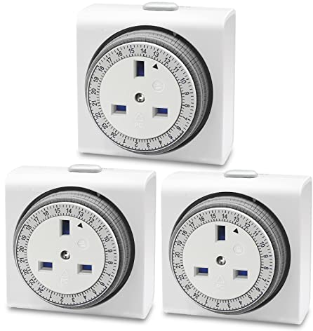 EXTRASTAR 24 Hours Square Mechanical Timer Socket, 13A/3120W Plug-in Time Controller, Segment Timer Plug Socket UK for Coffee Maker, Water heater, Bread machine (White, 3 Pack)