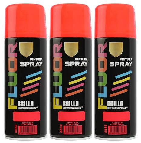 H HANSEL HOME Pintura Spray Rojo Fluorescente 400 Ml - Pack de 3 Unidades