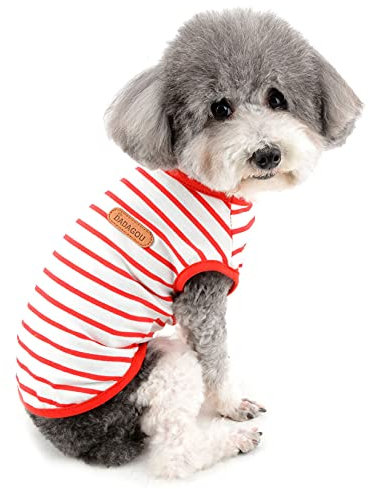 Zunea Sommer-Hunde-Shirts für Kleine Hunde Gestreifte Atmungsaktive Weste T-Shirts Weiche Baumwolle Welpen Kleidung Haustier Katzen Ärmelloses Tank Top Chihuahua Basic Tee Shirt Bekleidung Rot L