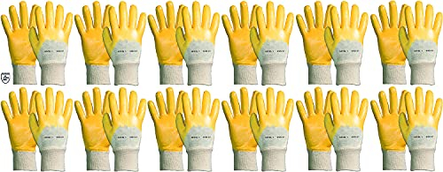 Novatool 12 Paar Arbeitshandschuhe Nitril I Größe 8 I Gelb | Ölabweisend I EN388:2016 3111X I Arbeitshandschuhe Damen beschichtet Handschuhe Garten Kaktus Handschuhe