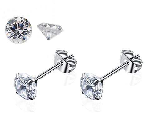 Zirkonia Ohrstecker für Damen G23 Titan CZ Simulierter Diamant 3 mm Silber Runde Ohrstecker für Mädchen Hypoallergene Herrenohrringe für empfindliche Ohren