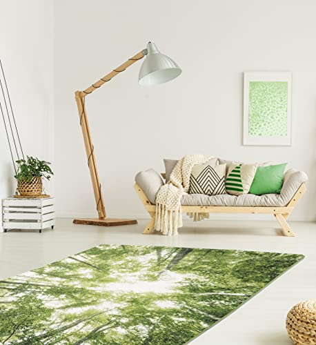 the carpet Monde Moderner Designer Wohnzimmer Teppich, Weicher Kurzflor, Blickfang, Bäume, Wald, Grün, 120 x 170 cm