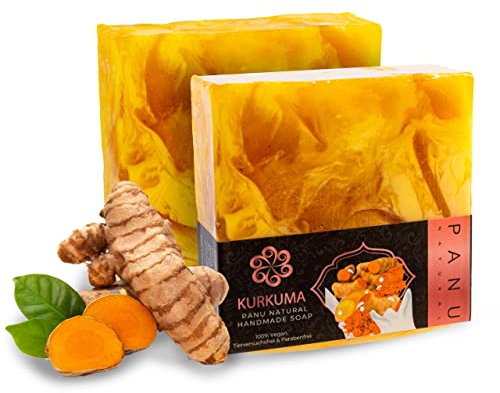 Panu Seifen Kurkuma - Vegane Duschseife für alle Hauttypen - Naturseife als festes Duschgel und festes Shampoo - Premium Soap Bar - Natürlicher Duschbrocken als festes Duschgel