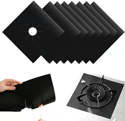 8Pcs Gas Hob Range Protectors Stovetop Burner Protector Liner Cover Cleaners Cooker Covers Reusable Gas Stove Mats for Fast Kitchen Cleaning,10.6 X 10.6 FDA Approved (8 Sheets Black)