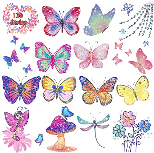 Leesgel Schmetterlings Tattoos für Kinder, 130 Stück Glitzer Tattoo Set für Einschulung Geschenke Mädchen ab 5 6 7 8 9 Jahre, Glitter Girls Mitgebsel Kindergeburtstag Schultüte Füllung