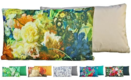JACK Outdoor Lounge Kissen 30x50cm Motiv Dekokissen inkl. Füllung Wasserfest Sitzkissen Garten Stuhl, Farbe:Blumenzauber