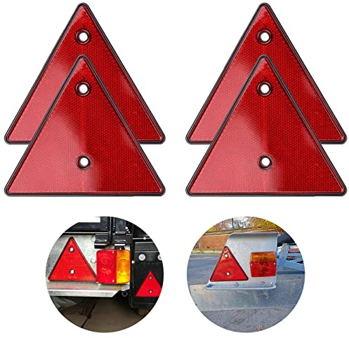 Helweet Anhänger Reflektor Dreiecke, Dreieck Reflektor, Dreieck Rückstrahler, Rote Katzenauge Reflektor 4 Pack Standard Reflektor Für Anhänger Hinten für Anhänger Motorrad Wohnwagen LKW Boot