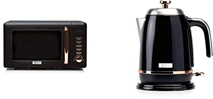 Haden Salcombe Microwave – 800W, 20 Litre, Black and Copper - ce015, 25.6 x 45.1 x 35.8cm, 5021961197061 & 191137 Salcombe Cordless Electrically Cooking Electric Kettle, 3000W, 1.7l, Black