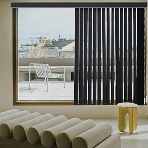 Graywind Manuelle Lamellenvorhang Komplettset nach Maß, Verdunkelung Sichtschutz Vertikaljalousie Innen Stange Steuerung, Schienen-Lamellen-Set Lamellenvorhänge für Terrasse Schiebetüren, Schwarz