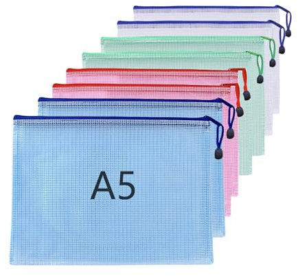 A5 Plastic Wallets File Folder Zip Lock Bags Document Wallet File Zipper Bags for Office Home School Supplies 8Pcs