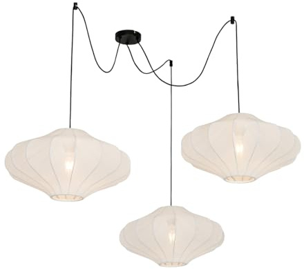 Qazqa Esstisch Japandi Pendelleuchte, Pendellampe - Plu - Weiß, Rund, 3-flammig, 100cm, Ideal als Esszimmerlampe