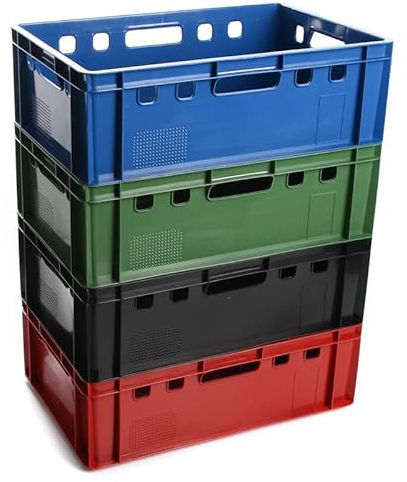 BirnePower Fleischerkiste Fleischkiste Eurofleischerkiste E2 Stapelkiste Kiste Eurobox Lagerkiste Metzgerkiste Box 60x40x20 cm (Schwarz, 2)