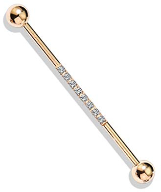beyoutifulthings Industrial-Piercing Roségold Zirkonia-Reihe Clear Industrial-Barbell Industrial-Bar Chirurgenstahl Stab-länge 38-mm