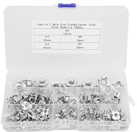 Lot De 120 écrous En T En Acier Au Carbone Galvanisé M3 M4 M5 M6 M8 Inserts Filetés En T Pour Bois, Prises D'escalade Et Armoires