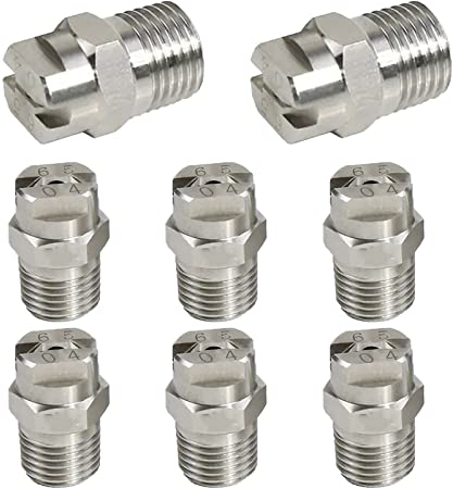 SWTHM 65-Grad-Sprühdüse, 8 Stück Edelstahl-Hochdruckreiniger-Oberflächenreiniger-Düse, 6,3 mm männlich, 1,3 mm Größe, 65-Grad-Winkel, 0,4–5 l/min Durchflussmenge