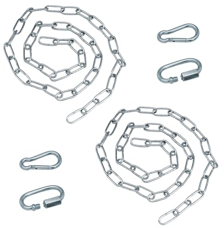 SPRHR 2 Stück Edelstahlkette, Stahlkette 1M, Ø3mm Metallkette mit 4 Karabiner, Edelstahlkette Meterware für Hängesessel, Hängematten, Sandsäcke, Zäune, Tore, Hundeauslauf, Garagen