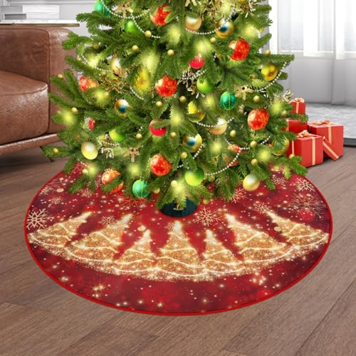 Treer Weihnachtsbaum Rock, Unterlage für Weihnachtsbaum Weihnachtsbaum Decke Christbaumdecke Rund Weihnachtsbaum Deko Weihnachtsbaumdecken Baumdecke (Durchmesser 122cm,Goldener Baum)